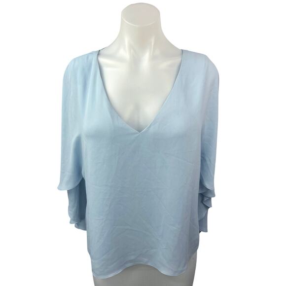 NEW BCBGMaxazria Blue Shannah Deep V Cape Caplet Flowy Draped Blouse Top Size M - Picture 1 of 7